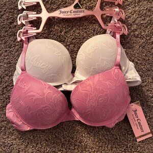 2 Pink + White Women's JUICY COUTURE Padded Push-up Bras, Size 34 B